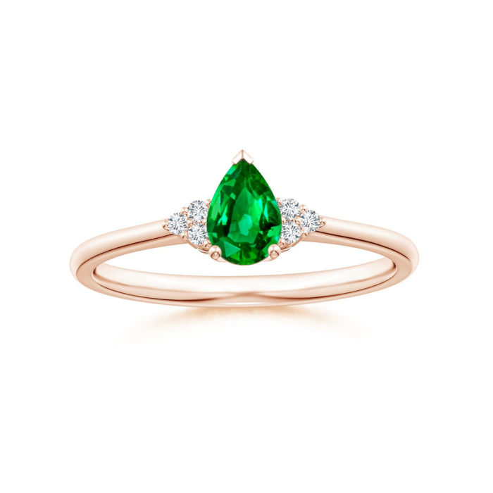 Pear Solitaire Lab Emerald with Trio Moissanite Accents Promise Ring