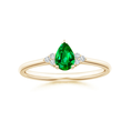 Pear Solitaire Lab Emerald with Trio Moissanite Accents Promise Ring