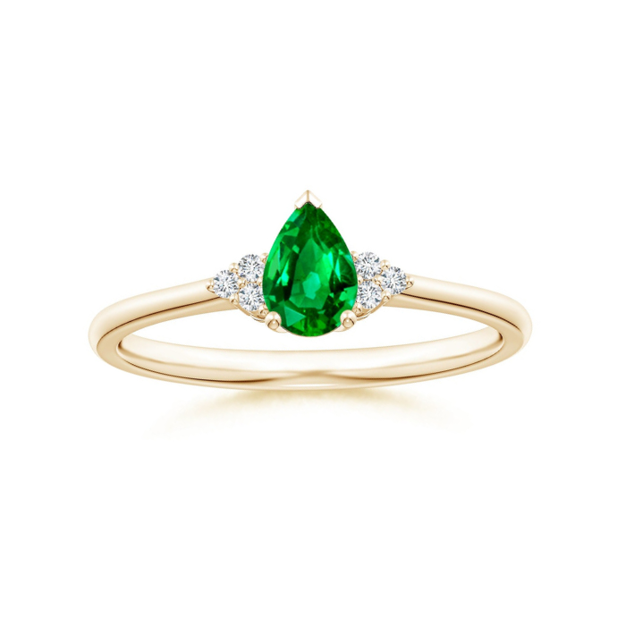 Pear Solitaire Lab Emerald with Trio Moissanite Accents Promise Ring