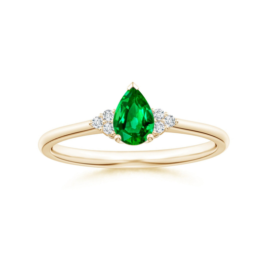 Pear Solitaire Lab Emerald with Trio Moissanite Accents Promise Ring