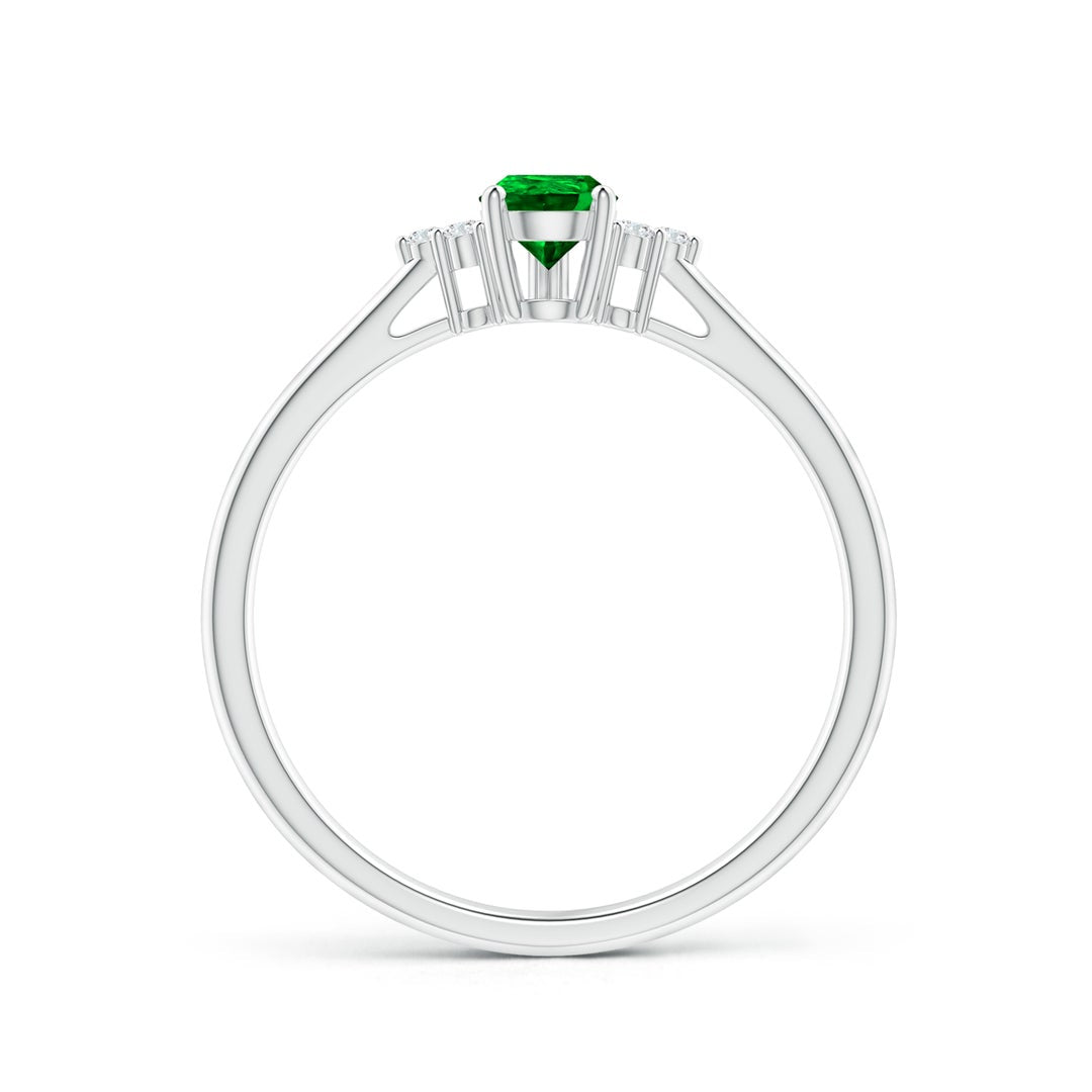 Pear Solitaire Lab Emerald with Trio Moissanite Accents Promise Ring