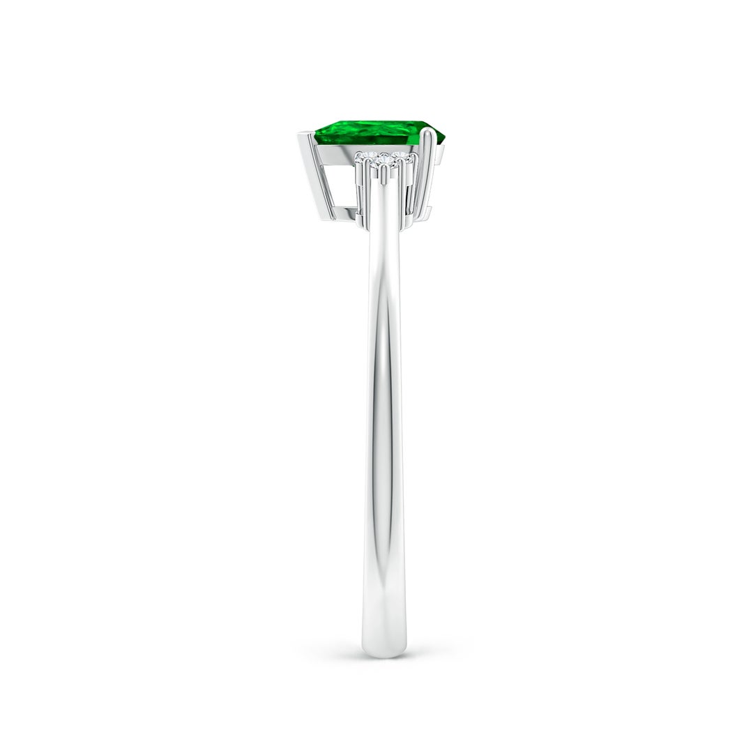 Pear Solitaire Lab Emerald with Trio Moissanite Accents Promise Ring