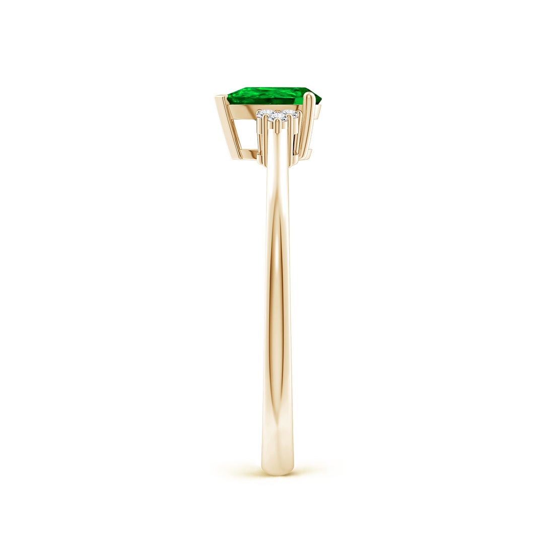 Pear Solitaire Lab Emerald with Trio Moissanite Accents Promise Ring