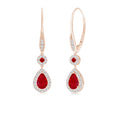 Pear and Round Lab Ruby with Halo Moissanite Drop Earrings