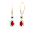 Pear and Round Lab Ruby with Halo Moissanite Drop Earrings
