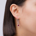Pear and Round Lab Ruby with Halo Moissanite Drop Earrings