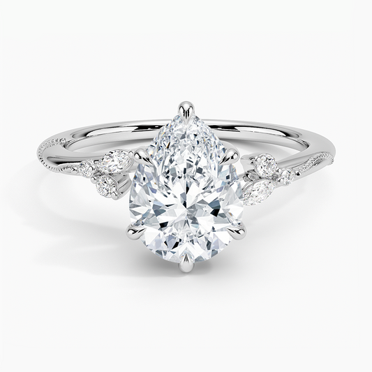 Pear Cut Floral-Inspired Engagement Ring