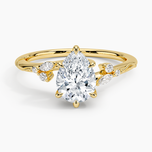 Pear Cut Floral-Inspired Engagement Ring