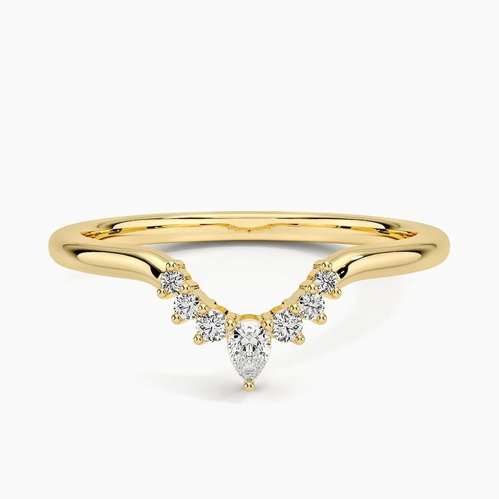 Pear and Round Moissanite Curved Wedding Band-1.5 mm