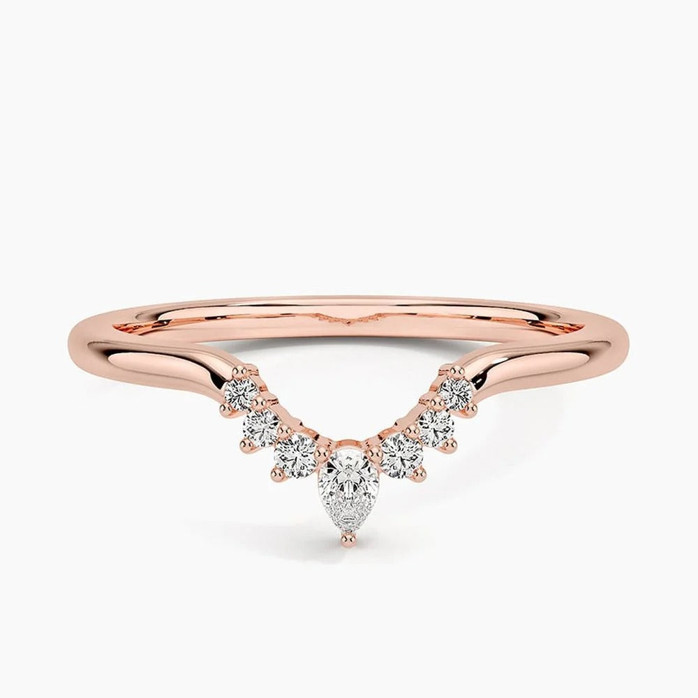 Pear and Round Moissanite Curved Wedding Band-1.5 mm