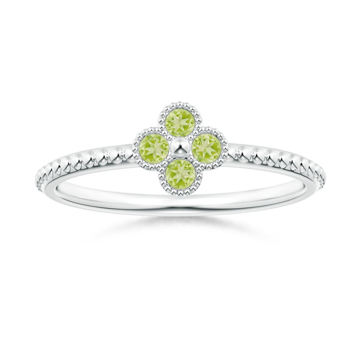 Peridot Four-Leaf Clover with Beaded Shank Promise Ring – 1.6 mm