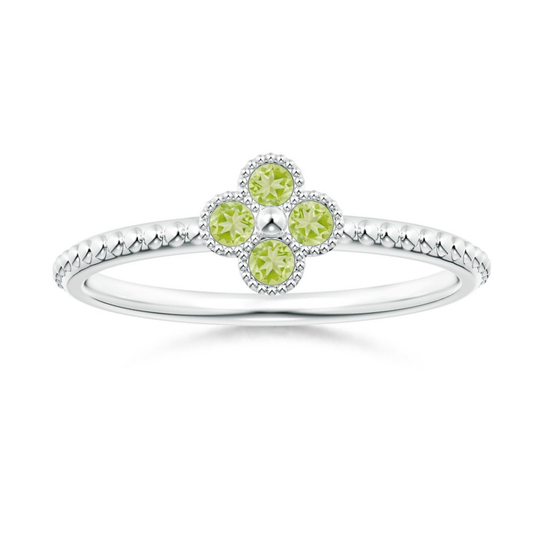 Peridot Four-Leaf Clover with Beaded Shank Promise Ring – 1.6 mm