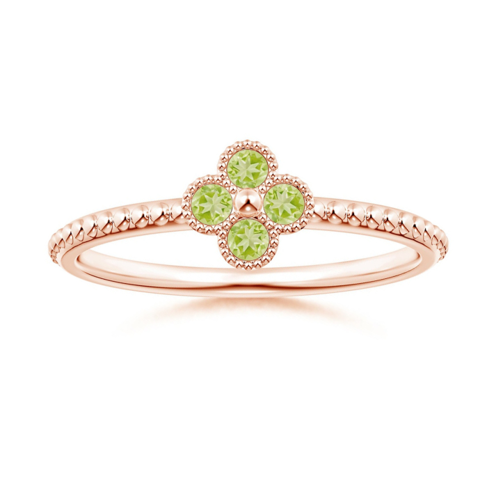Peridot Four-Leaf Clover with Beaded Shank Promise Ring – 1.6 mm