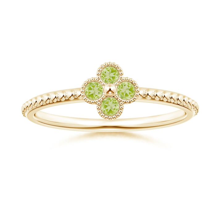 Peridot Four-Leaf Clover with Beaded Shank Promise Ring – 1.6 mm