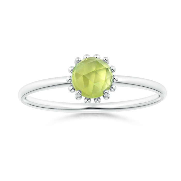 Peridot Solitaire with Beaded Halo Promise Ring – 1.6 mm