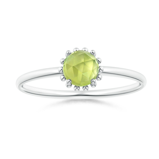 Peridot Solitaire with Beaded Halo Promise Ring – 1.6 mm