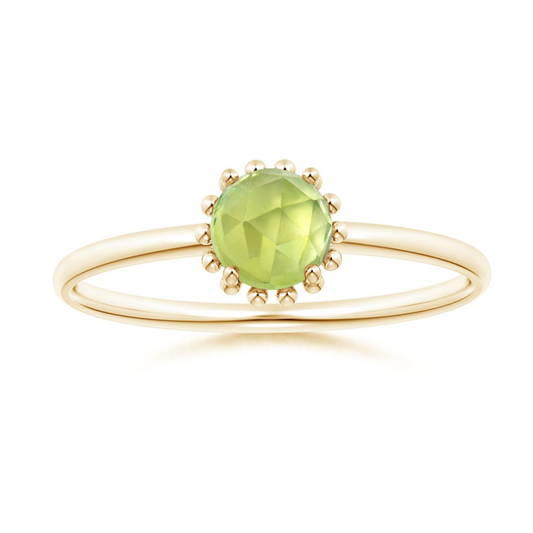 Peridot Solitaire with Beaded Halo Promise Ring – 1.6 mm