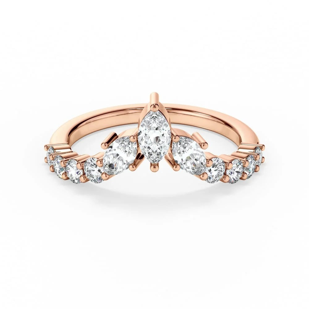 Petal Crown Marquise Chevron Moissanite Wedding Band