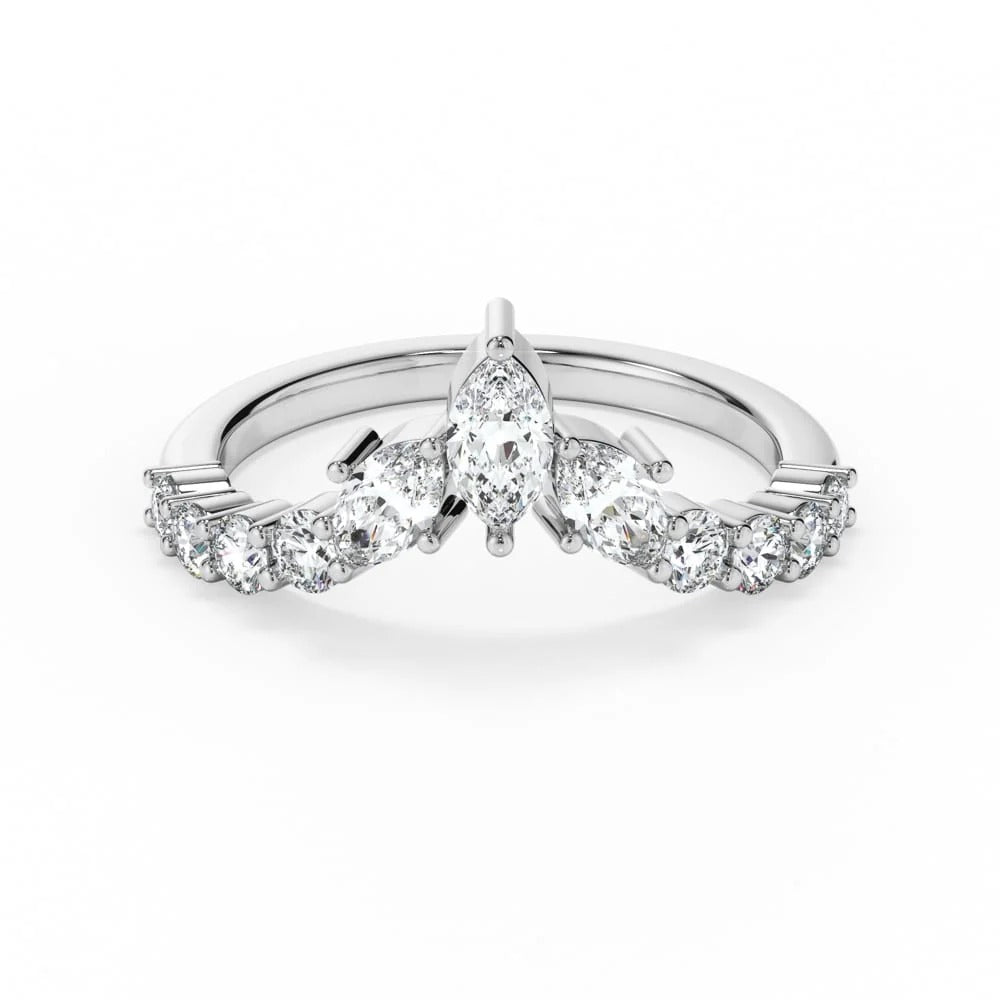 Petal Crown Marquise Chevron Moissanite Wedding Band