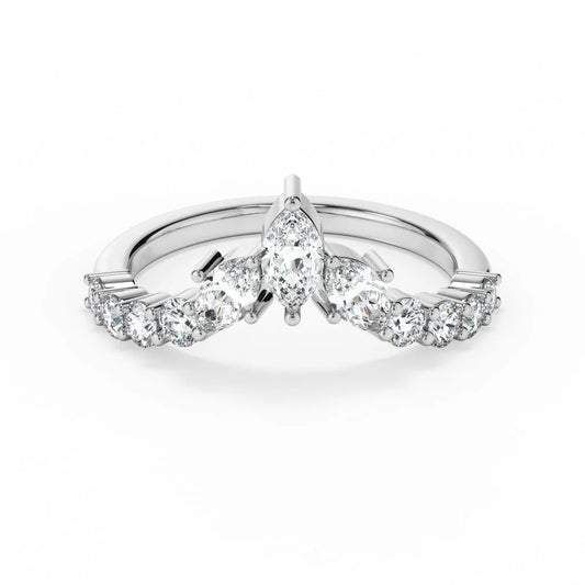 Petal Crown Marquise Chevron Moissanite Wedding Band