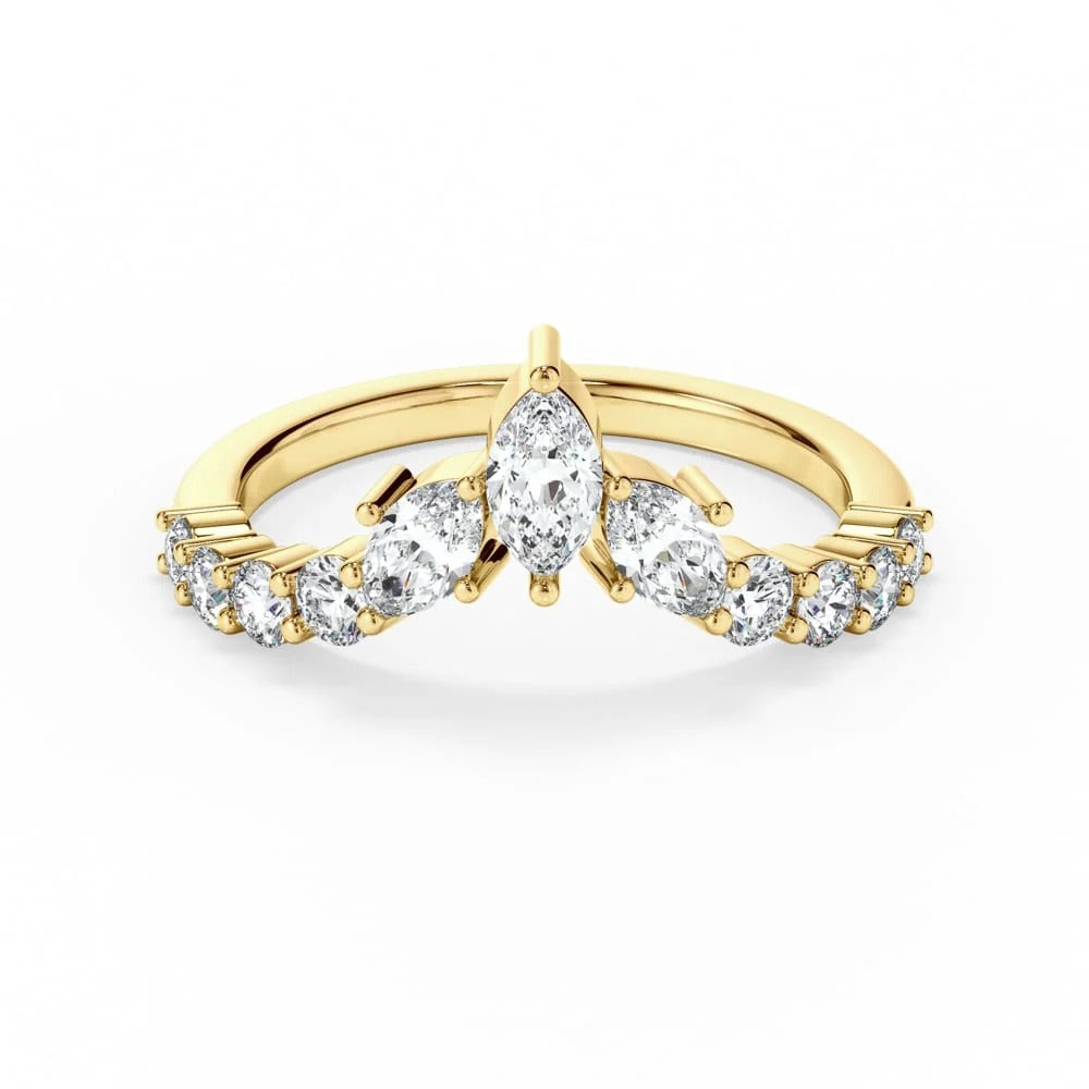 Petal Crown Marquise Chevron Moissanite Wedding Band
