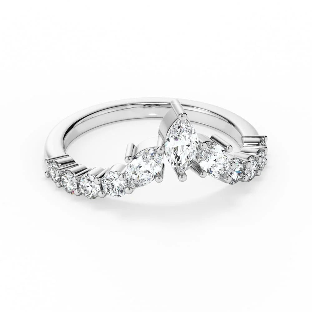 Petal Crown Marquise Chevron Moissanite Wedding Band