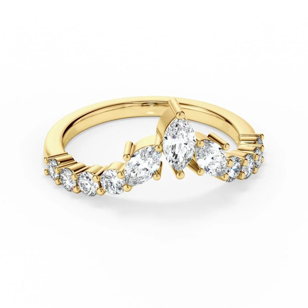 Petal Crown Marquise Chevron Moissanite Wedding Band