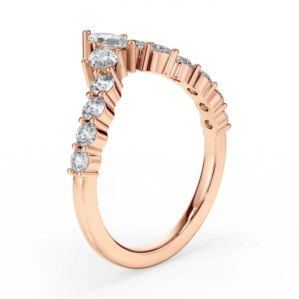Petal Crown Marquise Chevron Moissanite Wedding Band