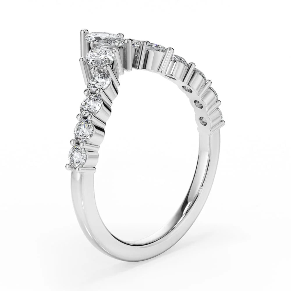 Petal Crown Marquise Chevron Moissanite Wedding Band