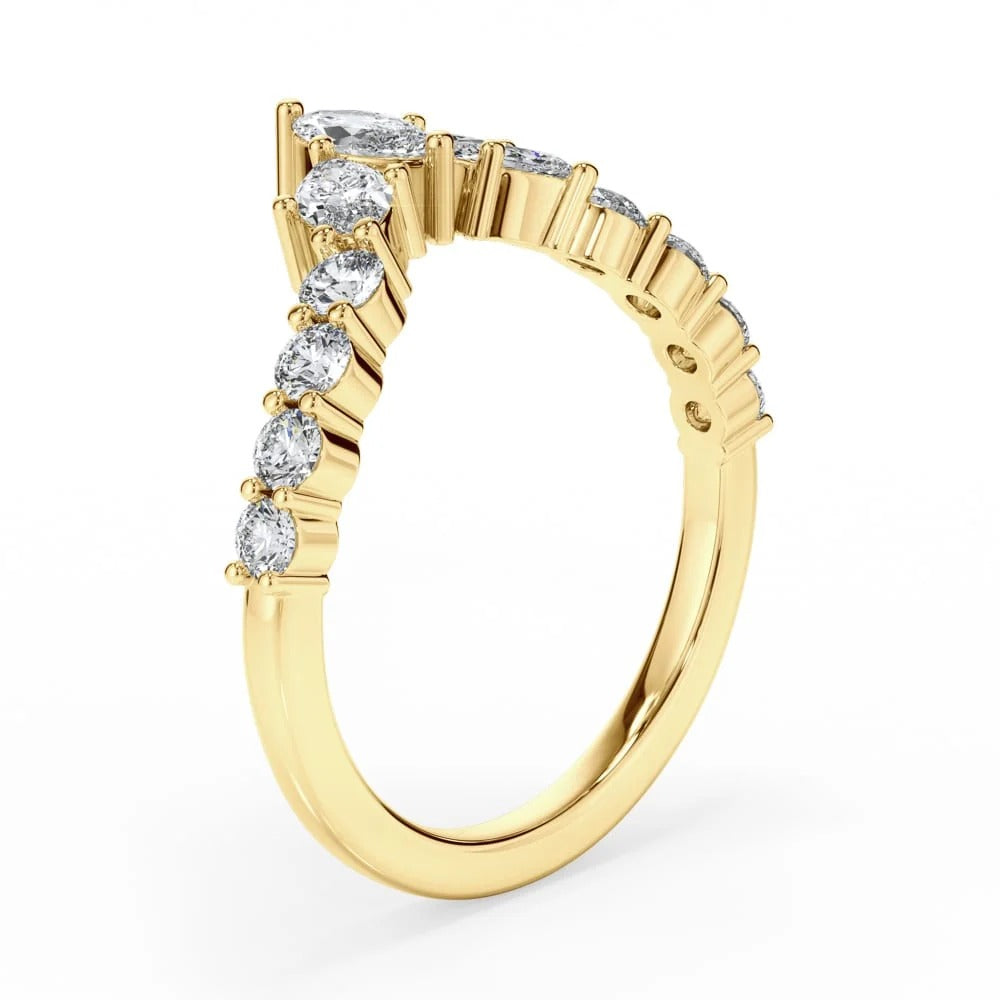 Petal Crown Marquise Chevron Moissanite Wedding Band
