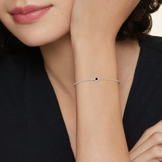 Petite 3mm Round Cut Garnet Bezel S925 Sterling Silver Bracelet