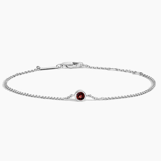 Petite 3mm Round Cut Garnet Bezel S925 Sterling Silver Bracelet