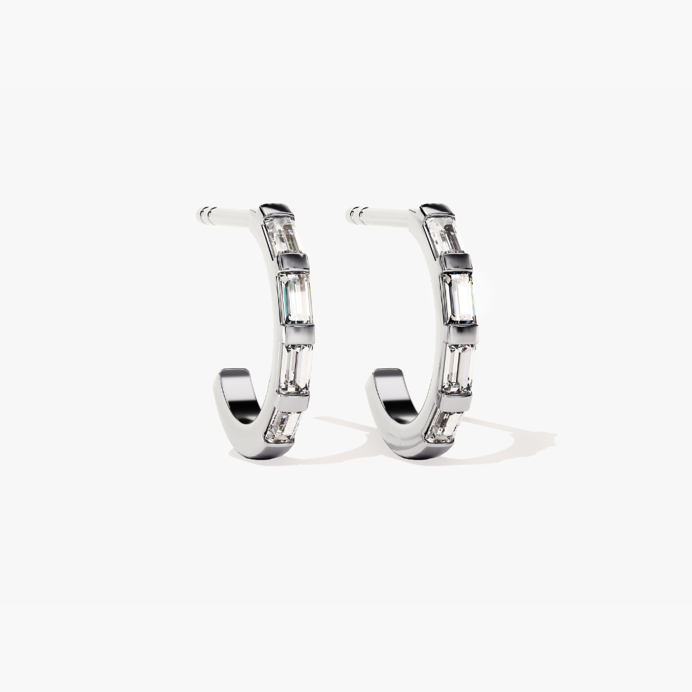 Petite Baguette Moissanite Huggie Hoop Earrings