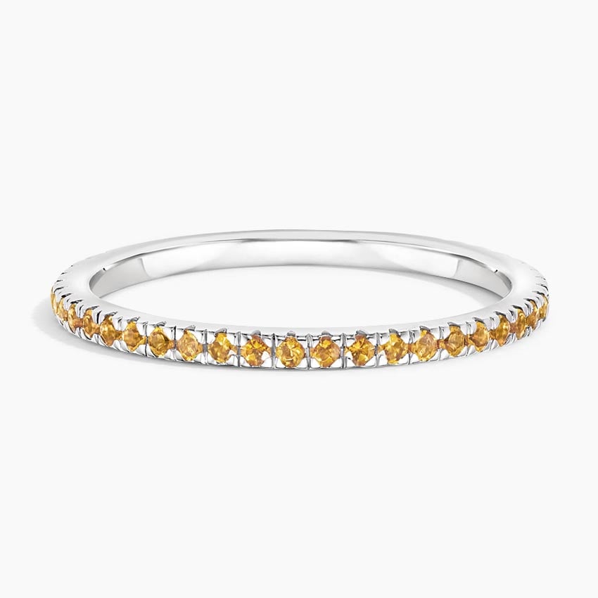 Petite Citrine Half Pavé Gemstone Wedding Band – 1.4 mm