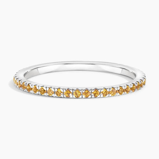Petite Citrine Half Pavé Gemstone Wedding Band – 1.4 mm