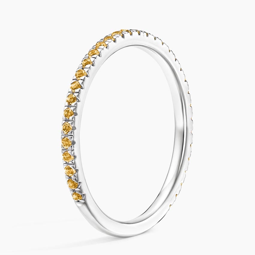 Petite Citrine Half Pavé Gemstone Wedding Band – 1.4 mm