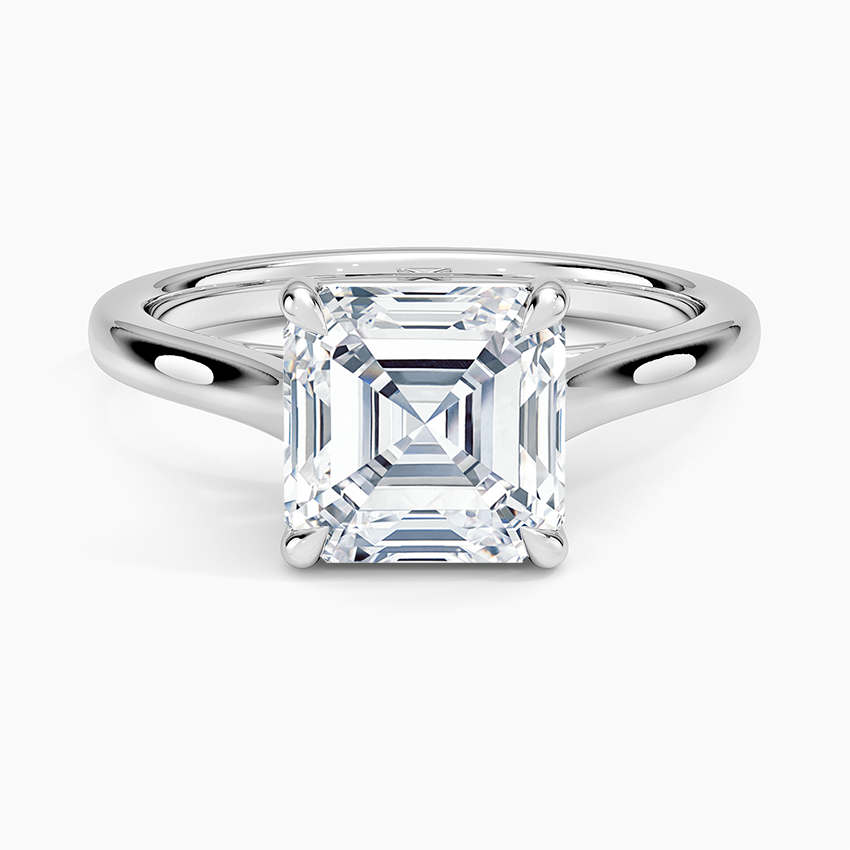 Petite 4-Prong Asscher Cut Solitaire Moissanite Engagement Ring