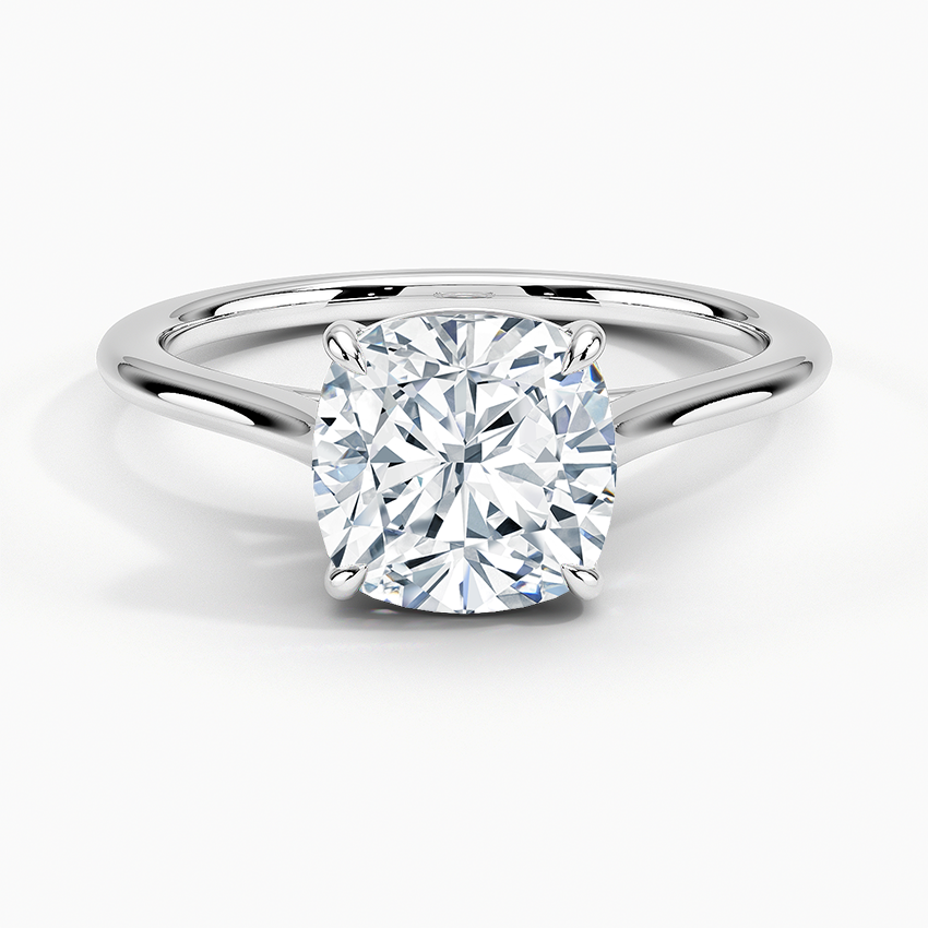 Petite 4-Prong Cushion Cut Solitaire Moissanite Engagement Ring