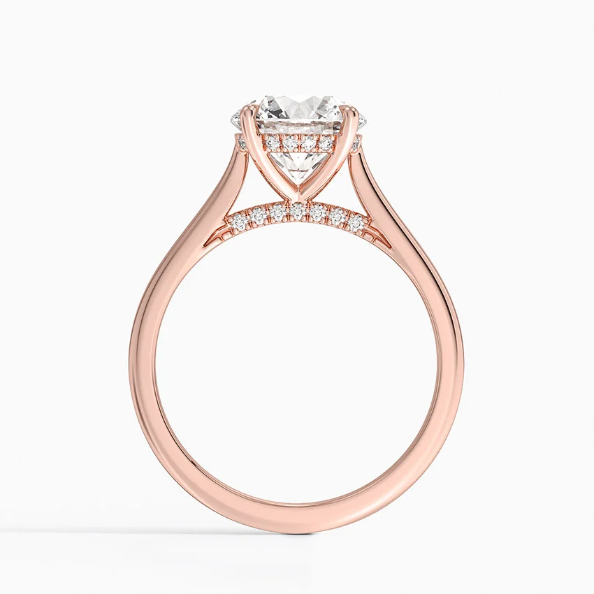 Petite 4-Prong Solitaire Round with Hidden Halo Moissanite Engagement Ring