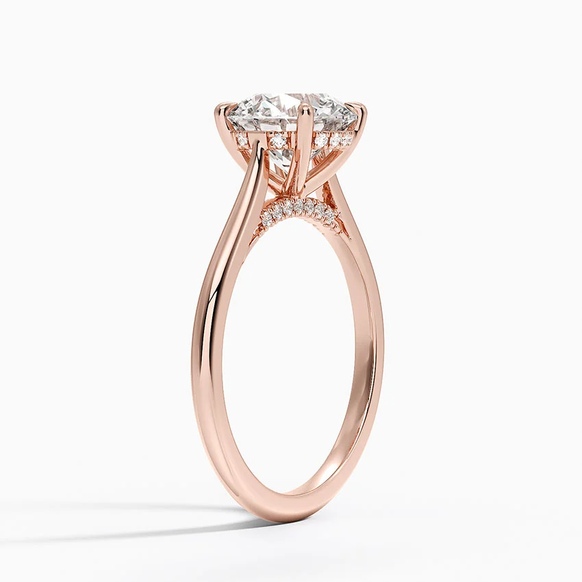Petite 4-Prong Solitaire Round with Hidden Halo Moissanite Engagement Ring