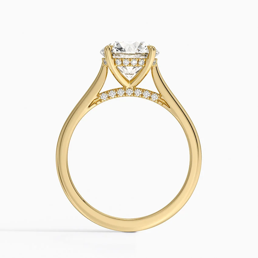 Petite 4-Prong Solitaire Round with Hidden Halo Moissanite Engagement Ring