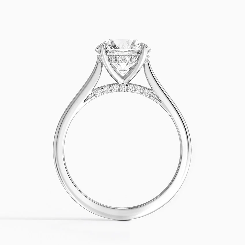 Petite 4-Prong Solitaire Round with Hidden Halo Moissanite Engagement Ring