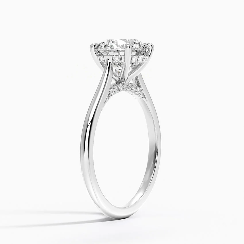 Petite 4-Prong Solitaire Round with Hidden Halo Moissanite Engagement Ring