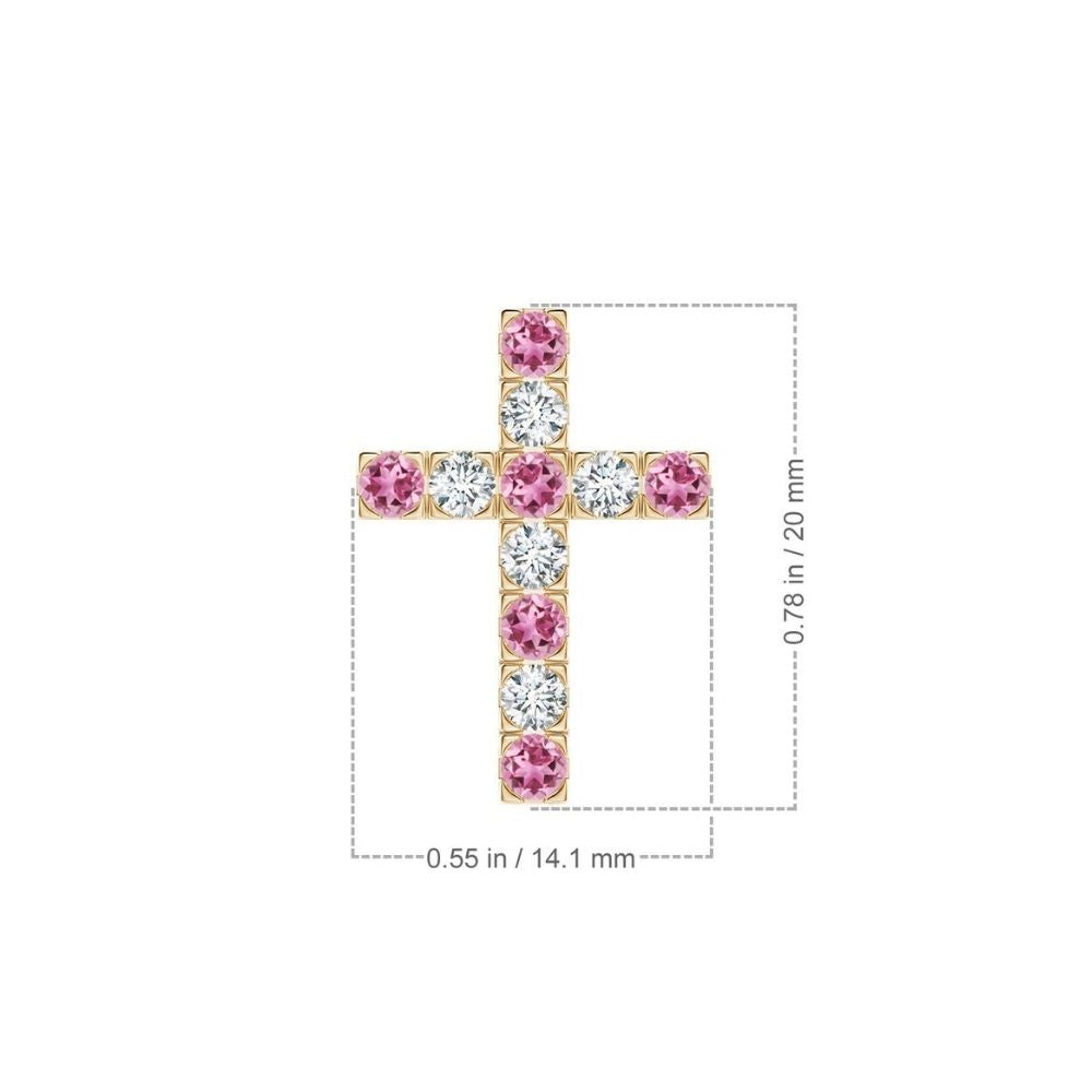 Pink Tourmaline with Moissanite Cross Pendant Necklace