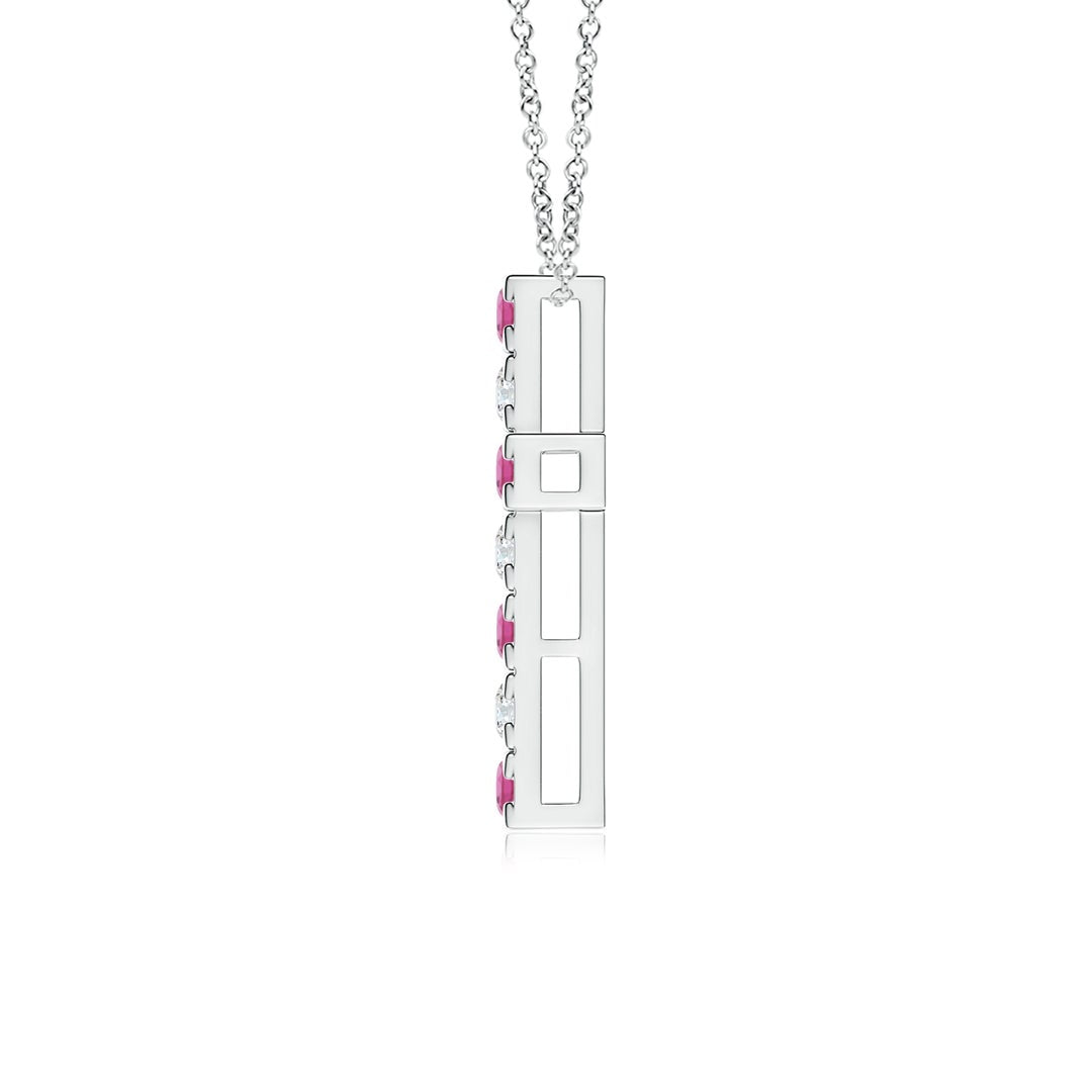 Pink Tourmaline with Moissanite Cross Pendant Necklace