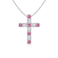 Pink Tourmaline with Moissanite Cross Pendant Necklace
