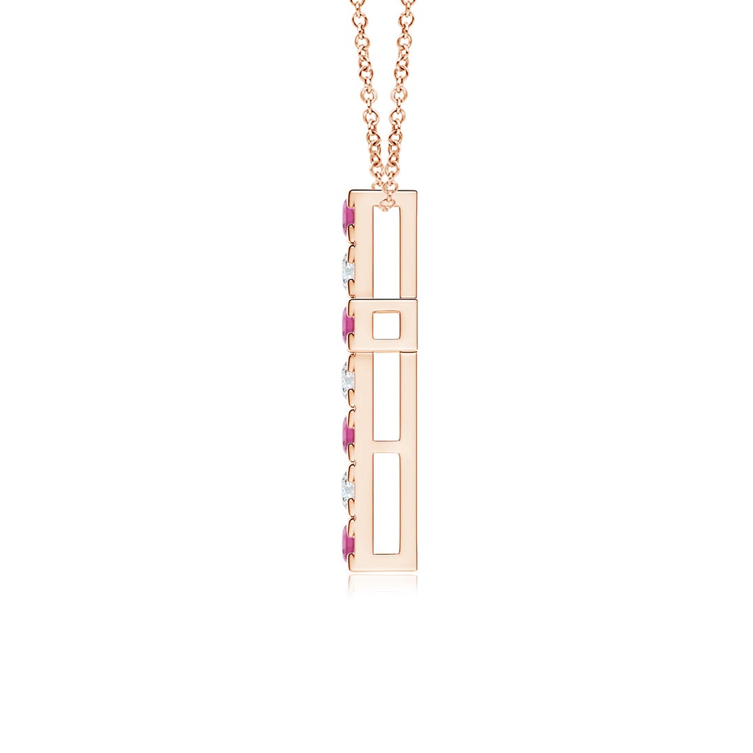 Pink Tourmaline with Moissanite Cross Pendant Necklace