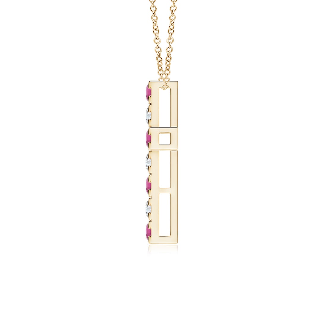 Pink Tourmaline with Moissanite Cross Pendant Necklace