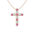 Pink Tourmaline with Moissanite Cross Pendant Necklace