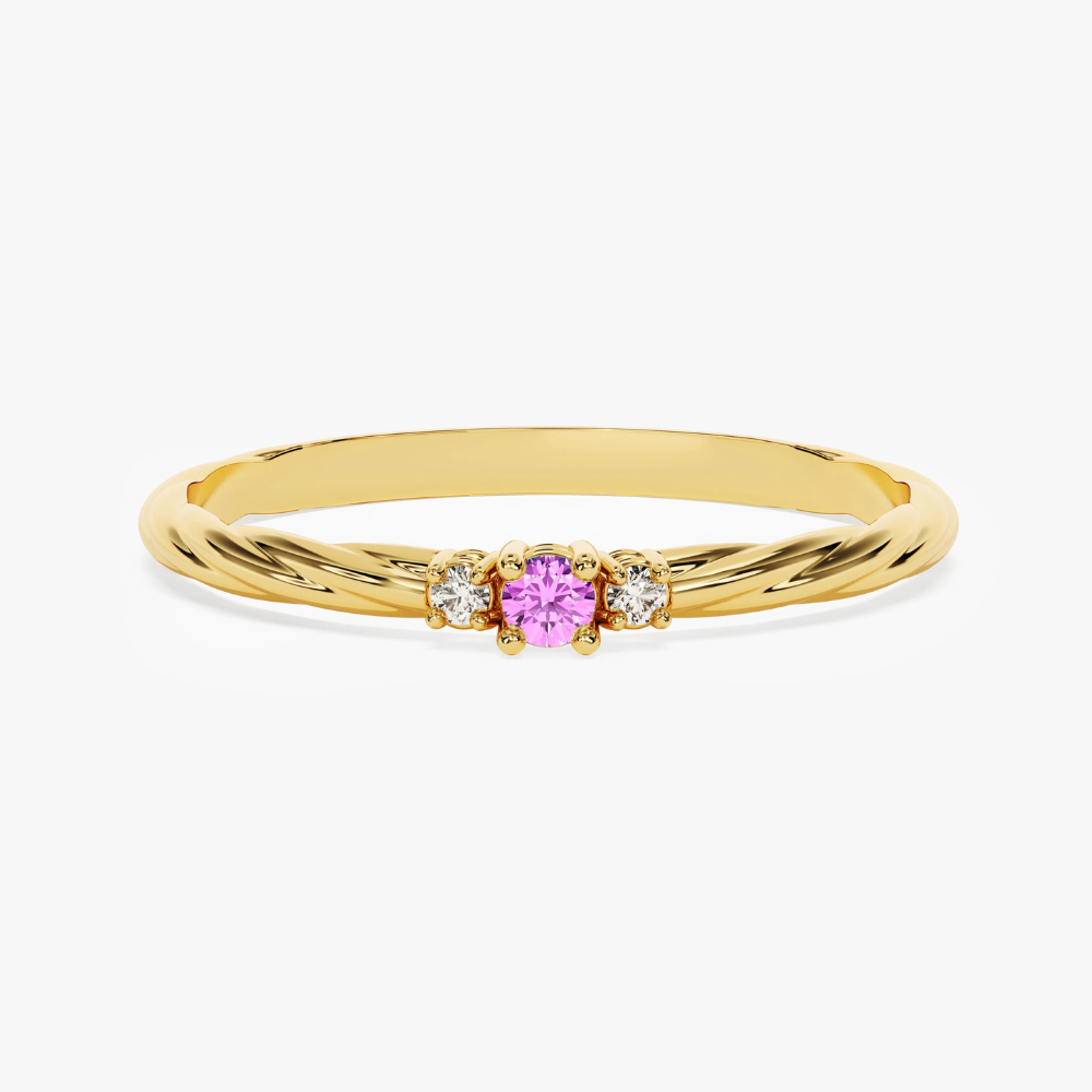 Pink Tourmaline Three Stone Twisted Band-1.6 mm